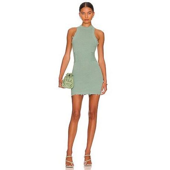 SER.O.YA Kade Distressed Ribbed Green Mini Dress, Size XS - Picture 1 of 9
